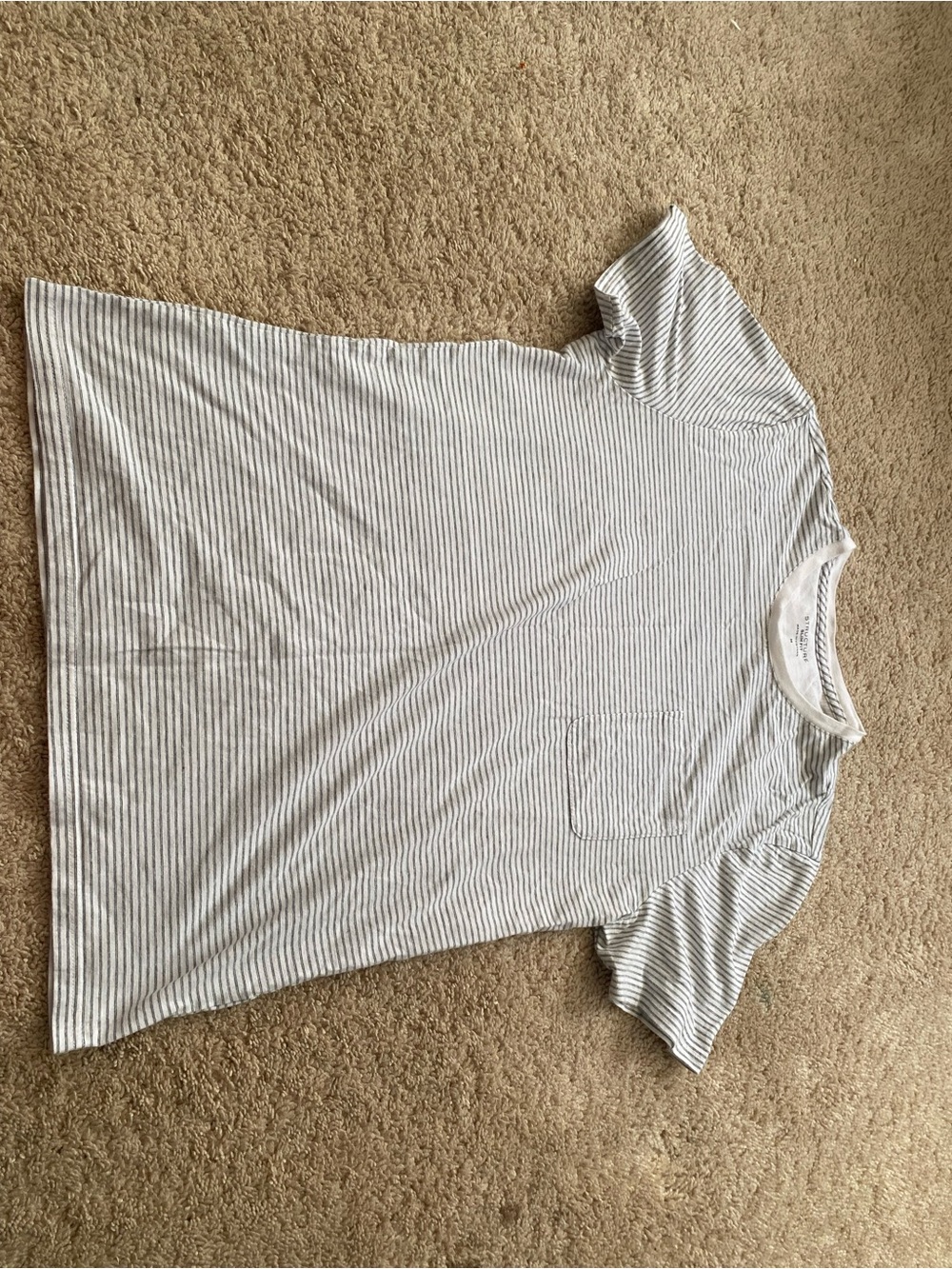 Structure Striped Short Sleeve Tee in White and Light Gray